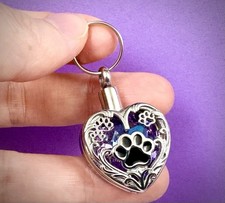 Keyring Urn .5" Key Chain Pawprints Pet Cremation Pendant Ashes Dog Cat Purple