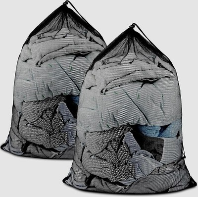 2 Pack Large Mesh Laundry Bags, 24'' x 36'' Heavy Duty Strong Drawstring Dirty ...
