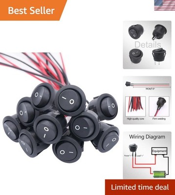 10Pcs Pre-Wired Round Rocker Toggle Switch - 12V for Car & Boat Applications