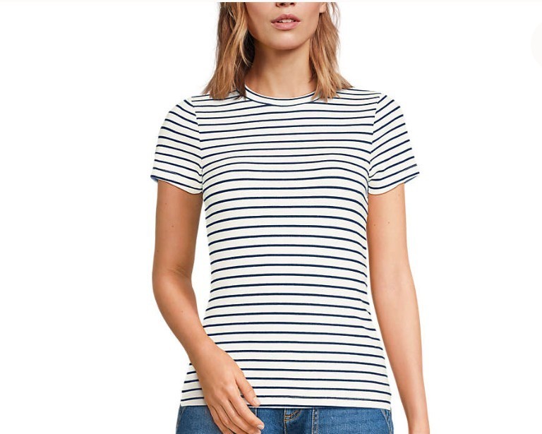 Lands End Drapey Rib Fitted Short Sleeve Mini T-Shirt SIZE XL 18 Navy Stripe