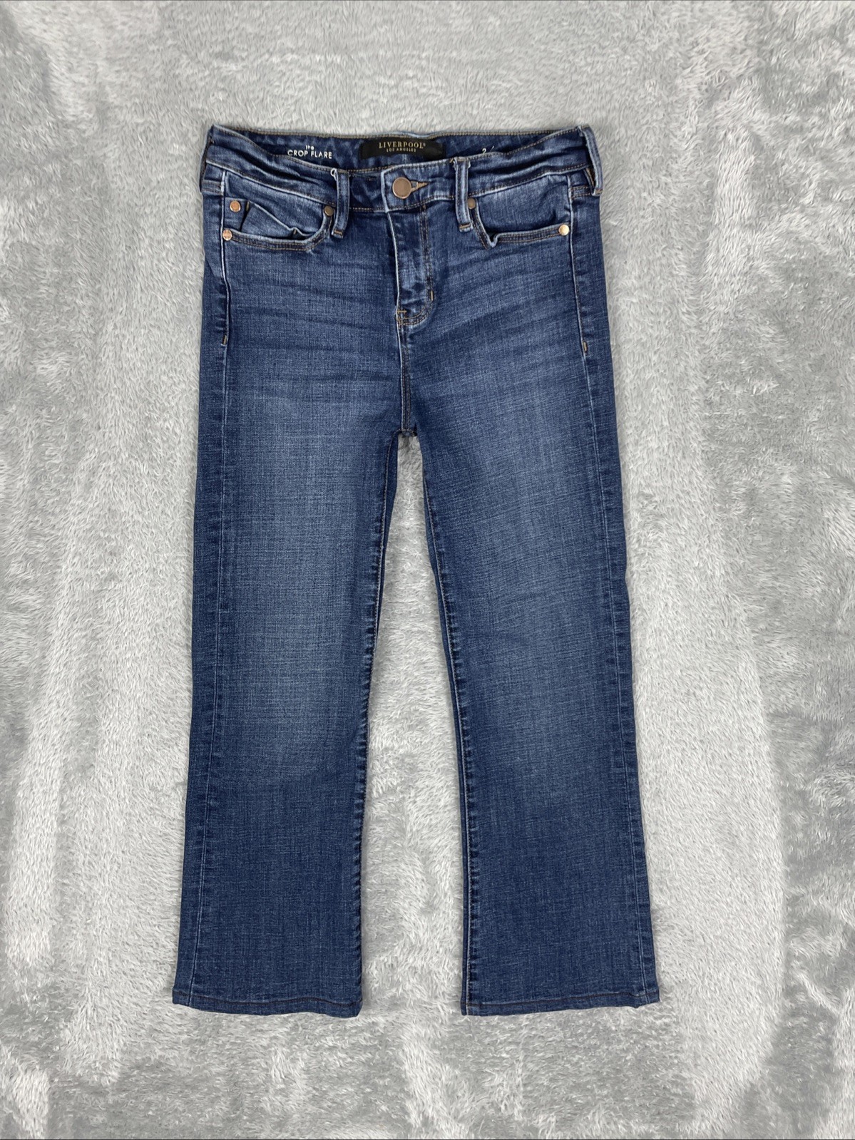 Liverpool Jeans Women's 2/26 Blue The Crop Flare Stretch Center Seam Pants