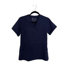 Figs Scrub Top Womens XS Cayo Popover Navy Blue Short Sleeve V-Neck TW2012