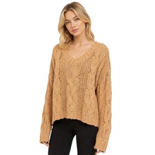 Taupe V-Neck Oversized Cable Knit Sweater