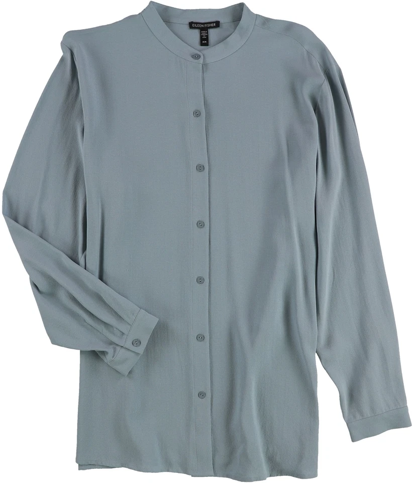 Blusa Eileen Fisher para mujer cuello mandarín cuadrado con botones, azul ltpas, M