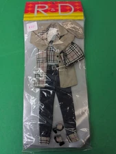 11.5” R & D Fashion Doll Outfit Plaid Pea Coat Purse Denim Jeans And Heels #R