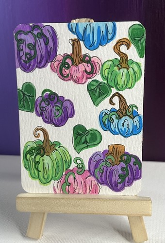 ACEO Original Painting Spooky Halloween Pastel Pumpkin Nature By ShortbusExpress