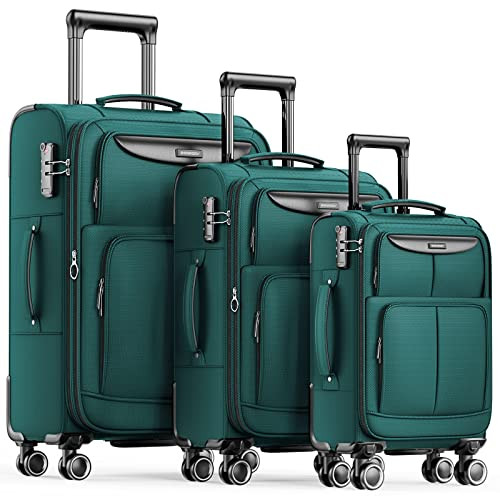 3-Piece Expandable Softside Luggage Set Lightweight Durable Dark Green-image