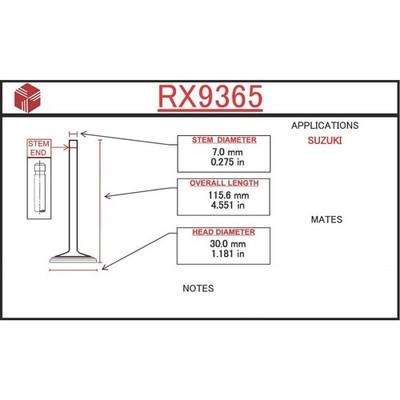 ITM Engine Components RX9365 Engine Exhaust Valve For Select 86-97 Suzuki Models