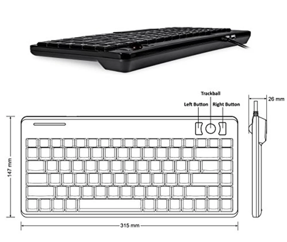 Perix PERIBOARD - 505H PLUS US, keyboard with trackball - 2 USB hubs - 14 mm F/S - Image 4 of 4