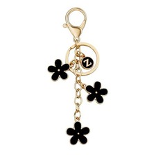 Cute Initial Letter Keyring for Women Girls Nice Flower Keychains for Black-z