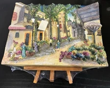 Handpainted Colorful Vintage 3D High Relief Resin Italian Landscape Plaque 9"×7"