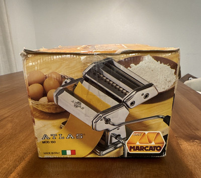 Marcato Atlas 150 Manual Pasta Maker 150mm w/ Clamp Crank Attachment Silver