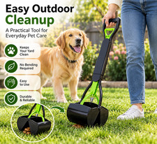 Large Dog Pooper Scooper for Yard - 32" Long Handle, No Bending, Green