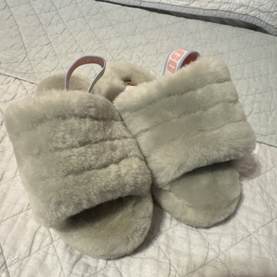 UGG Fluff Yeah Slide Women's Gray Fur Open Toe Cushioned Slippers Size 8