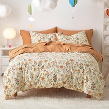 Floral Bedding Set for Girls, Cute Colorful Botanical Flowers Pa