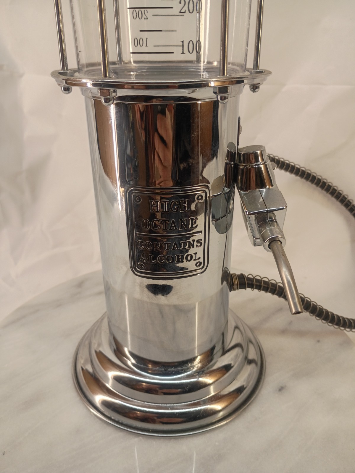Gas Pump Bar Liquor Dispenser Godinger Fill 'Er Up Chrome 30 ounces 19" Tall