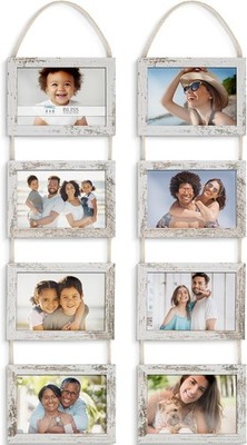  4x6 Wall Hanging Picture Frames Collage with 8 Openings - Distressed White