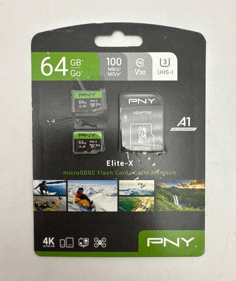 PNY Elite X 2 64GB microSDXC UHS I U3 V30 A1 Cards with SD Adapter Kit Class 10 - Image 3 of 4