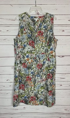 J.Jill Women s L Large Love Linen Floral Sleeveless With Pockets Summer Dress