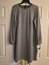 CHAPS Womens Black White Plaid Long Sleeve Zipper Dress - Size 16 - NWT $110
