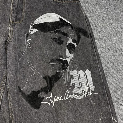 Makaveli Jeans Mens 36x34 Black Denim Distressed Baggy Hip Hop