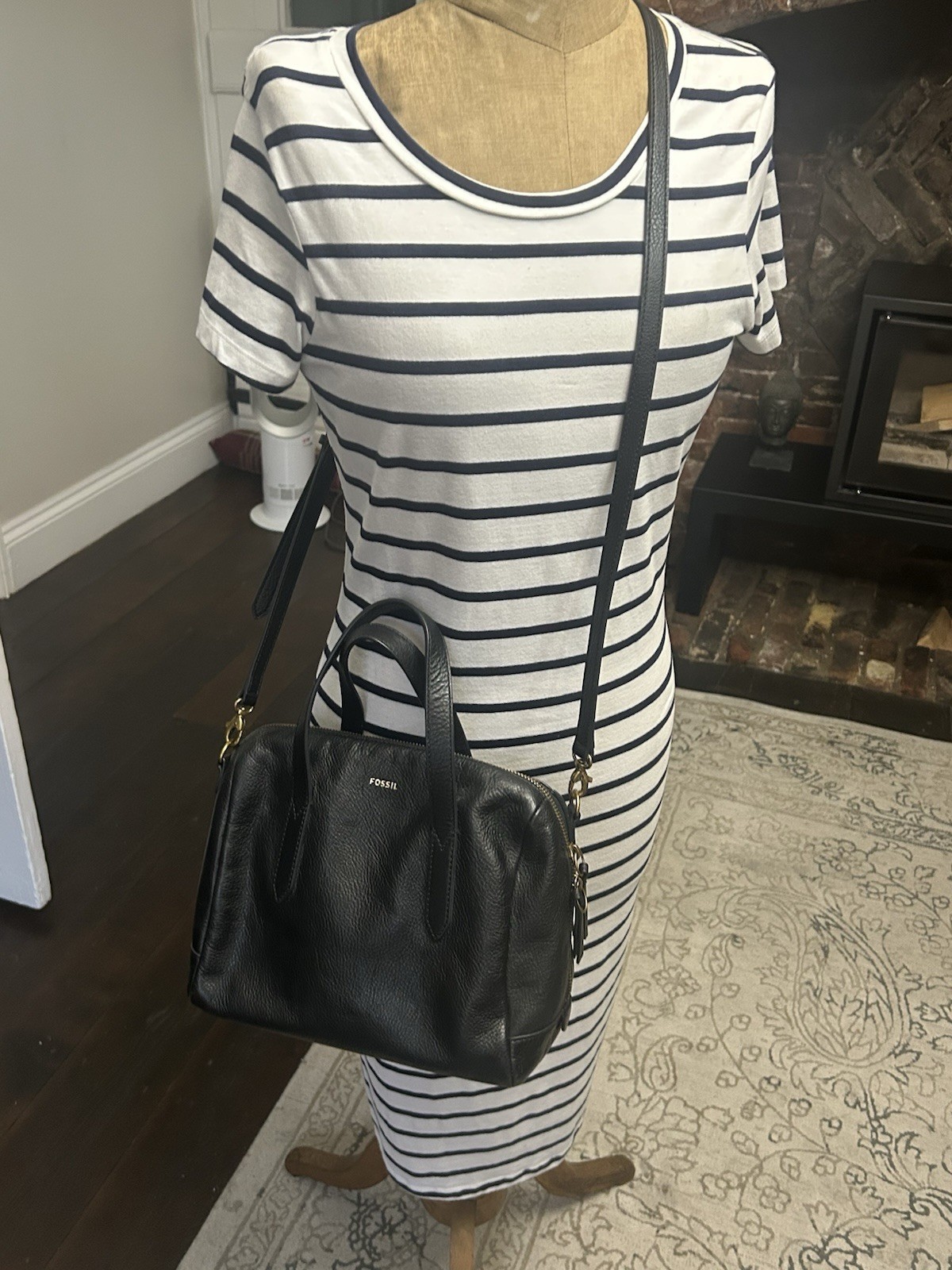Fossil Sydney Satchel Bag Black Pebbled Leather Crossbody Handbag  104414 image 3