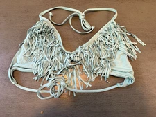 NEW blue fringed L SPACE swimsuit bikini top size D cup