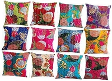 Indian Handmade Cotton Kantha Fruit Print Cushion Cover Throw Pillow Cases 