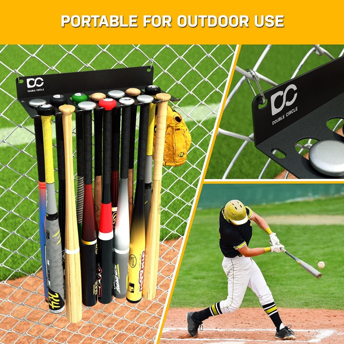 Dugout Bat Hanger Double Circle Baseball Bat Rack - Wall Mount Holder ...
