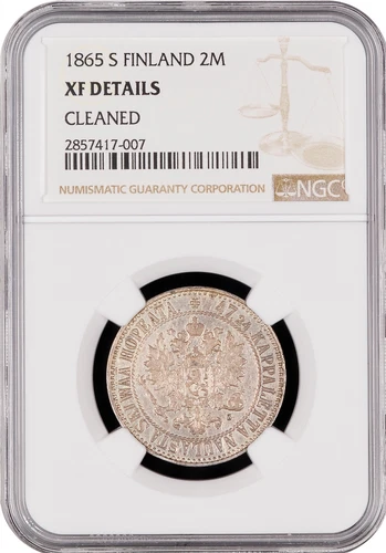 1865 S Finland 2 Markkaa - NGC XF-detail (Cleaned) - Rarer Date !