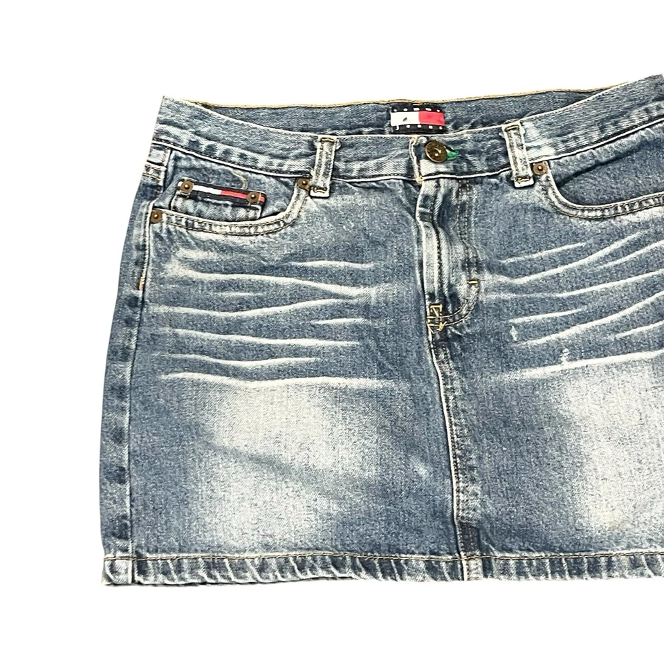 Tommy Jeans Vintage Y2K 2000s Tommy Hilfiger Talla 5 Denim Mini Falda Bolsillos Foto 3 de 4