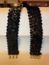 Vintage Ladies 1950's Black Sequin Covered Stretch Belt Silver Clasp 29" to 36"