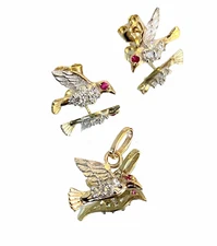 Set De Dije Y Aretes En Forma De Colibrí Oro 10k