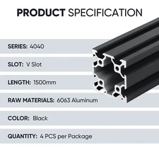 4040 V Slot Aluminum Extrusion European Standard 1500mm, Anodized Linear Rail