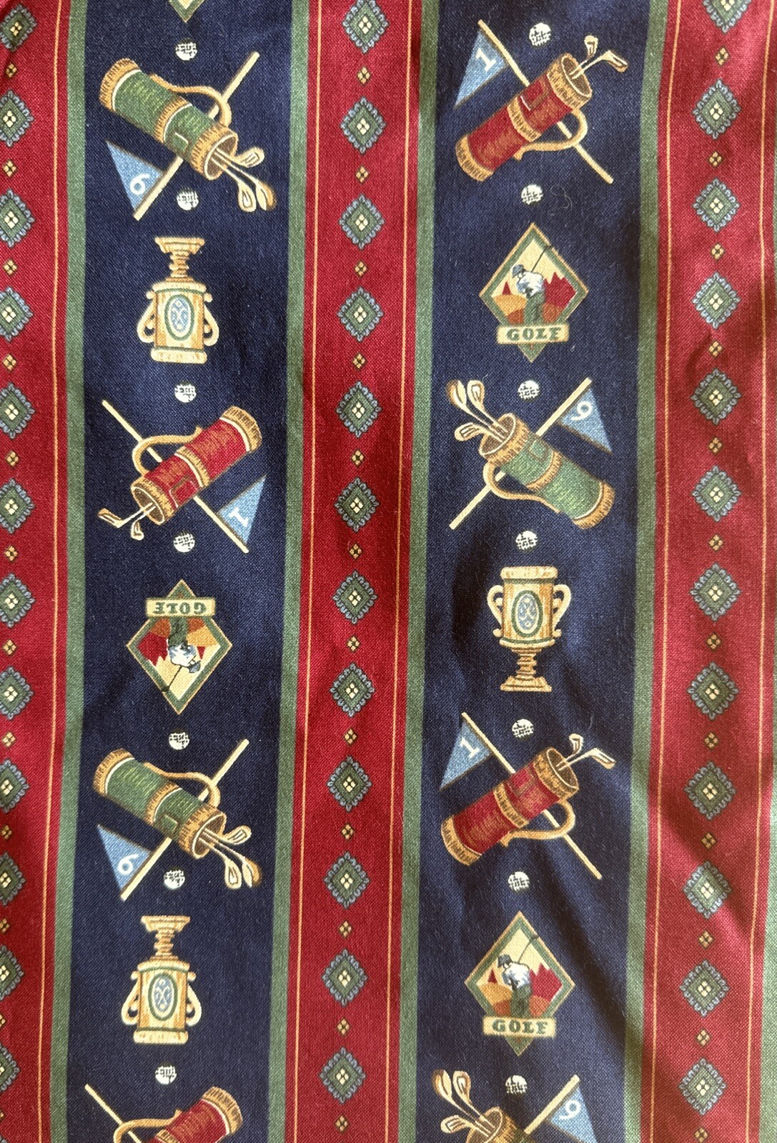 Vintage Golf Fabric Striped Preppy Cranston BTHalfY Navy Green Clubs Trophy #38
