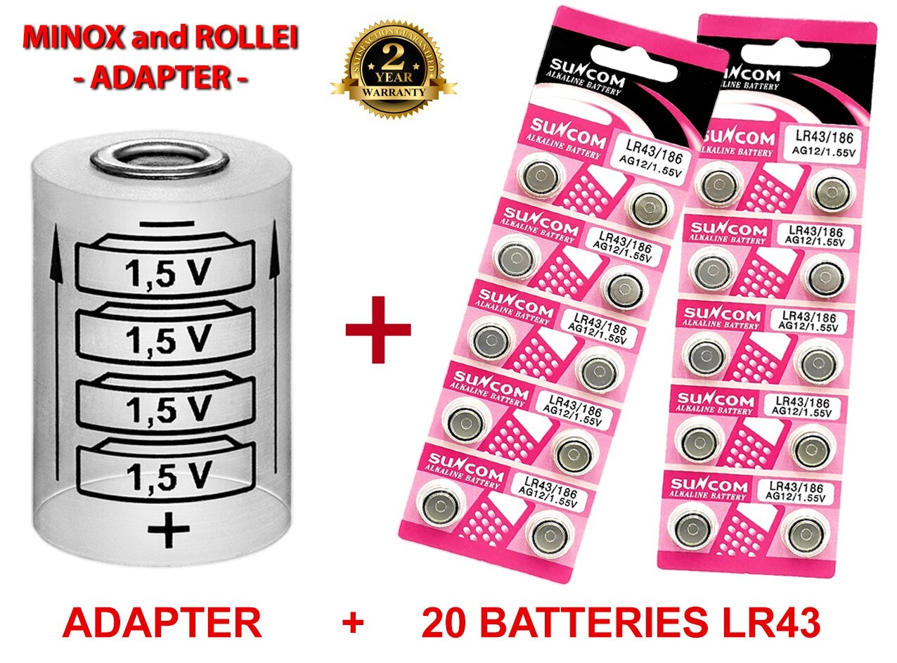 MINOX 35 (EL, GL , GT, PL, PE, AL, C, EC, LX, TLX) Battery Adapter + 20 (LR43)