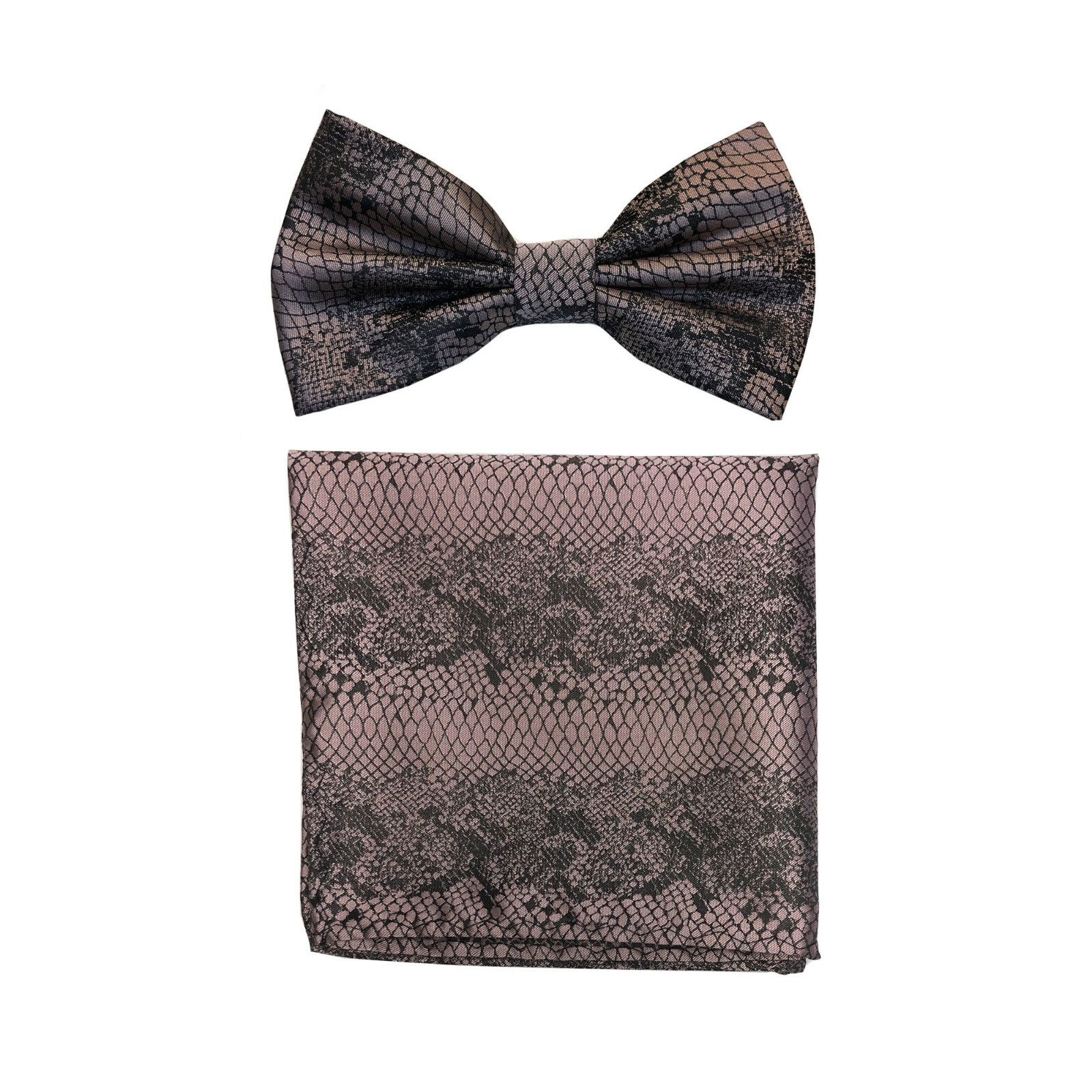 Men's microfiber Pre-tied Bow Tie & hankie set animal print mauve formal wedding
