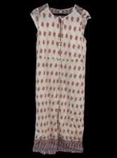 Lucky Brand Small Maxi Dress Long Cap Sleeves Red White Geometric Womens