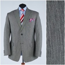 Mens Summer Blazer 42R UK Size TAILOR & SON Striped Grey Linen Sport Coat Jacket