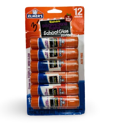 Elmer's Disappearing Purple School Glue Sticks, Washable, 6 g (0.21 Oz), 12 Ct