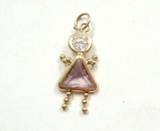 Cute Birthstone Babies JUNE Charm GIRL w/ Lavender Clear CZ 14K Yellow Gold