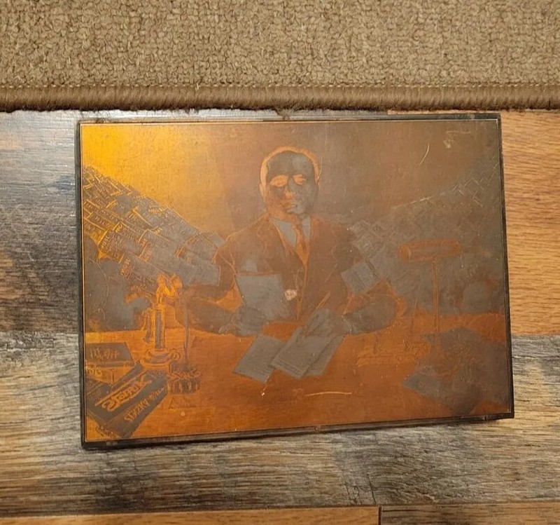 Rare Metal Newspaper Printing Press Block Stamp Ink Plate