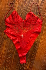 Vtg Victorias Secret Teddy Medium Red Lingerie Bodysuit 90s Gold Label USA