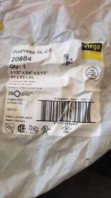 NEW VIEGA ProPress  XL-C 20684 Pipe Tee, 2-1/2 x 3/4 x 2-1/2 Copper, EP ( G2-3D)