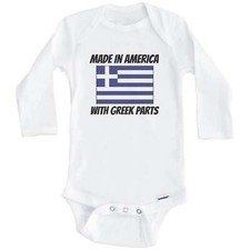 Made In America With Greek Parts Greece Flag Funny Long Sleeve Baby Bodysuit