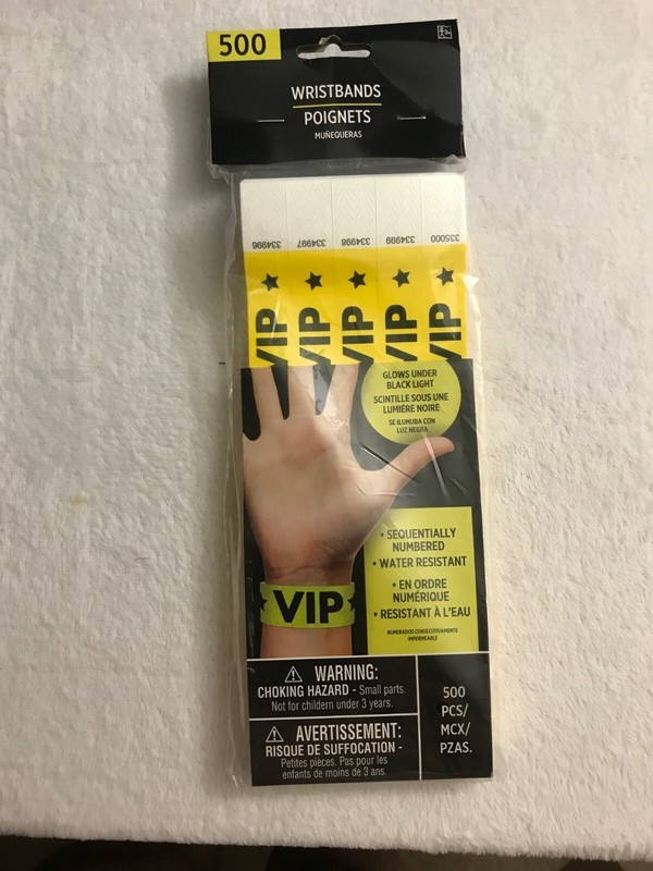 YELLOW VIP WRISTBANDS SEQUENTIALLY NUMBERED/ WATER RESISTANT - BRAND NEW
