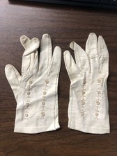 RARE Vintage 1960's Italian Leather Ladies Gloves Cream Colored Roses 8 Inches