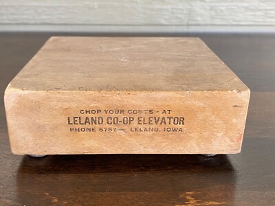 Vintage Leland Iowa Co-Op Elevator Advertising Trivet Wood Cutting Board Farm Ag