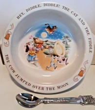 1984 Avon baby dish nursery rhymes bowl and spoon set UNUSED