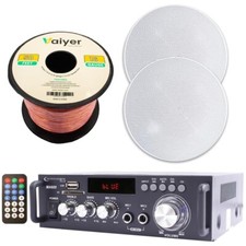 Home Theater Kit 600W BT. Amp Remote 2QTY of 5.25"in Speakers 50ft Wire